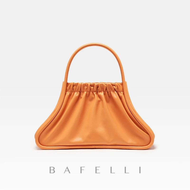 BAFELLI 2023 NEW WOMEN'S BAG RUCHED STYLE TRENDING GENUINE LEATHER SHOPPER PURSE LUXURY BRAND DESIGNER SHOULDER HANDBAGS