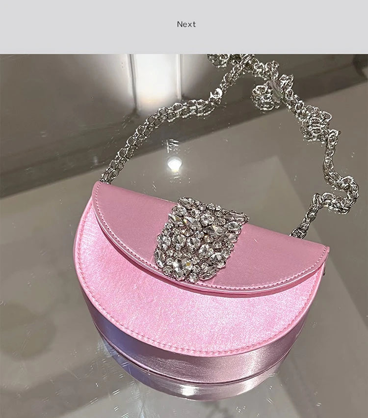 Women Glittering Crystal Satin Handbags Designer Luxury Diamond Pink Evening Diamonds Ring Clutch Purses Wedding Party Trendy