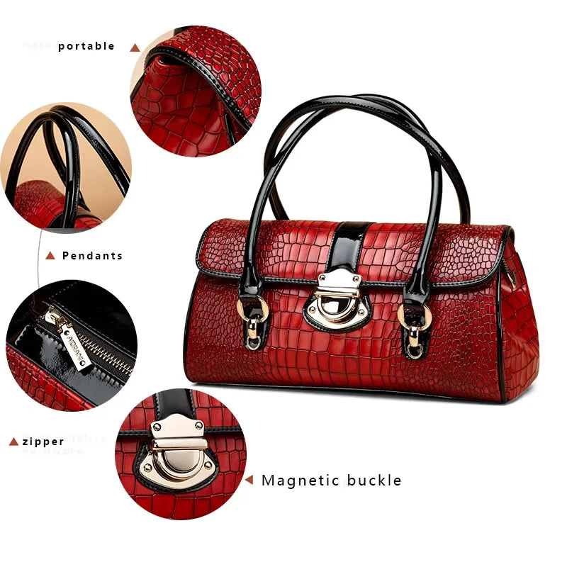 Fashionable, lightweight, luxurious Cowhide Women's Handbag New large Capacity Red Casual Multifunctional Shoulder Crossbody Bag