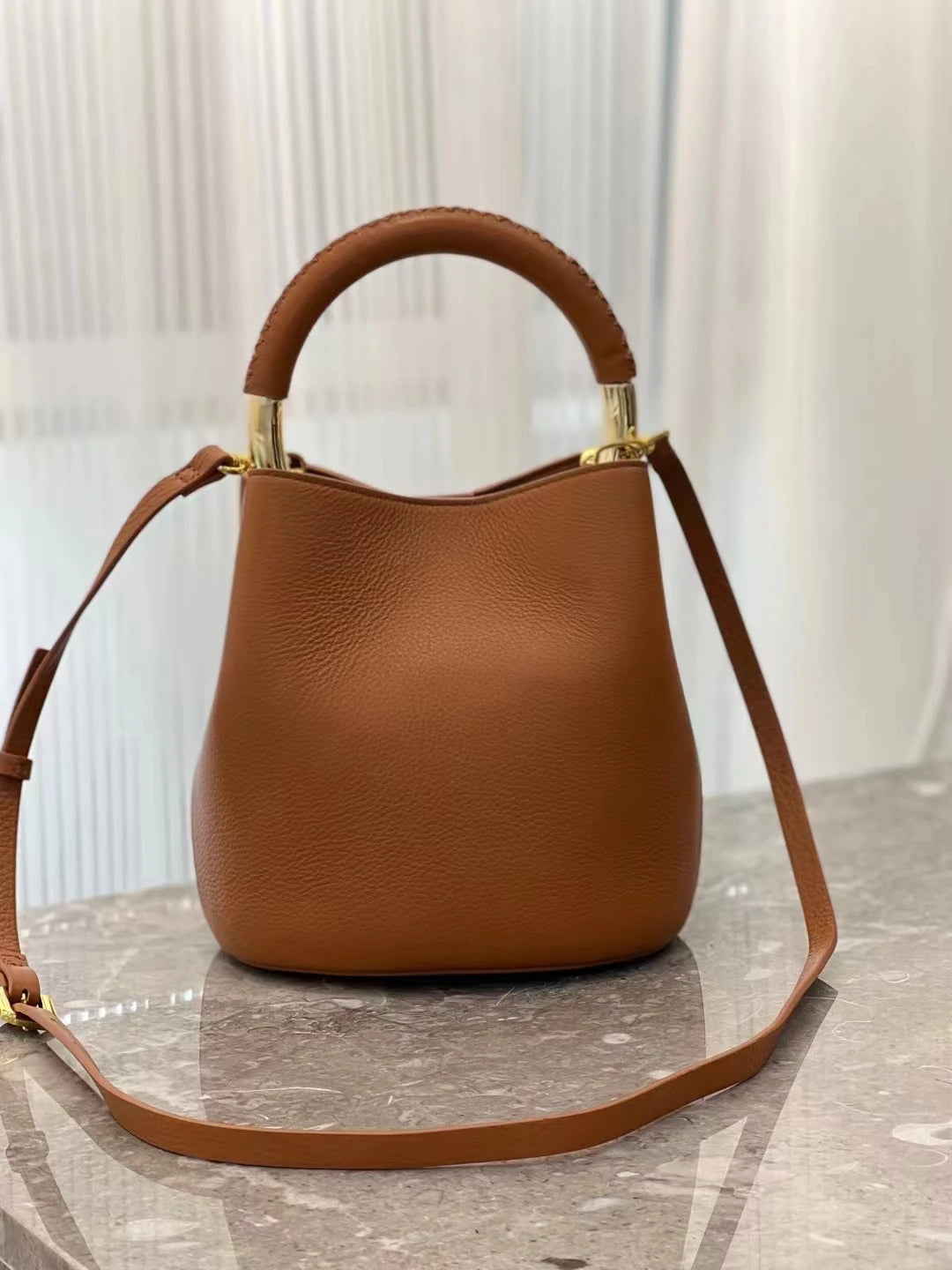 Fashion Large Capacity Leather Bucket Bag For Women Luxury Design High Quality Cowhide Handbags High-end Elegant Lady Dinner Bag