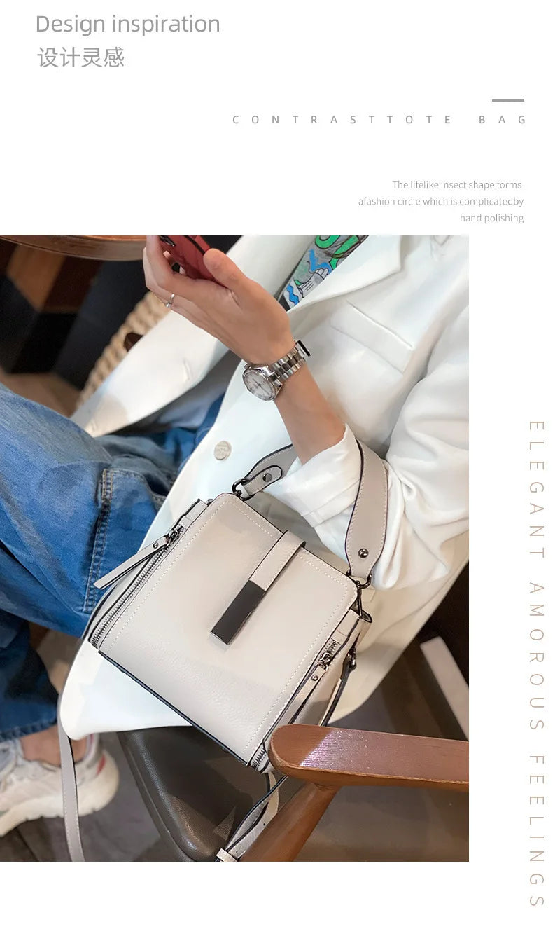 Spring Zipper Design Denim Blue Small Tote Bag Classic 100% Genuine Leather Women's Hand Bag Ladies Crossbody Shoulder Bag