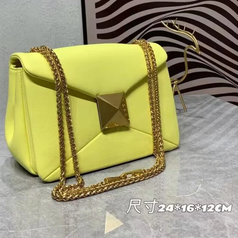 Women's Luxury Designer Handbag Top Quality Genuine Leather Large Rivet Crossbody Shoulder Bag Fashion Chain Square Bag Female