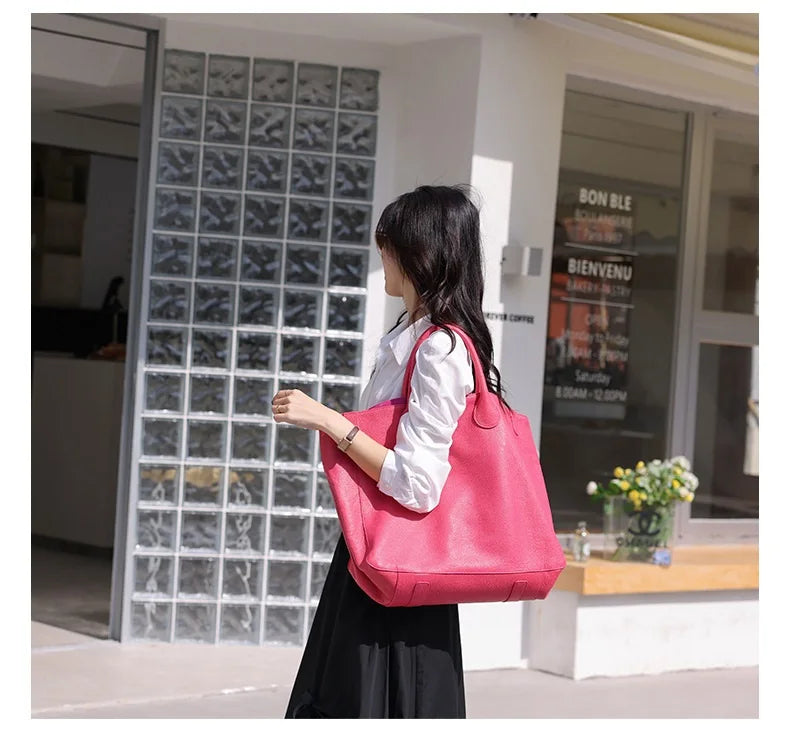 Oversize Handbag Women Soft Genuine Leather Tote Bag Simple Luxury Designer Large Capacity Daily Work Office Purse Lady Hand Bag