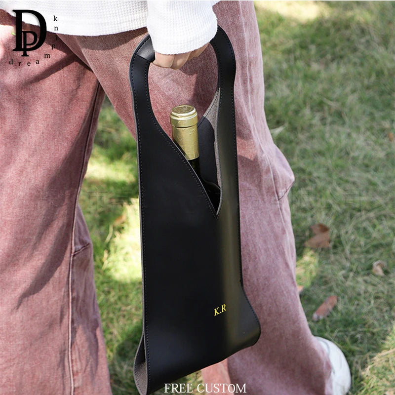 Custom Letters Luxury Leather Wine Bags Business Engrave Initials Portable Wine Gift Packge Personalize Company Logo Bottle Bag