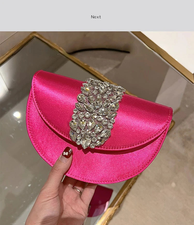 Women Glittering Crystal Satin Handbags Designer Luxury Diamond Pink Evening Diamonds Ring Clutch Purses Wedding Party Trendy