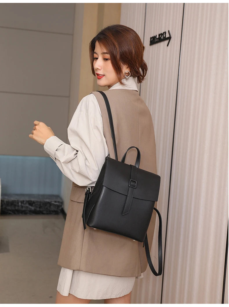 Luxury Genuine Leather Women Backpack Vintage Casual High Quality School Bag for Teenage Girl Travel Bag Mochila Mujer