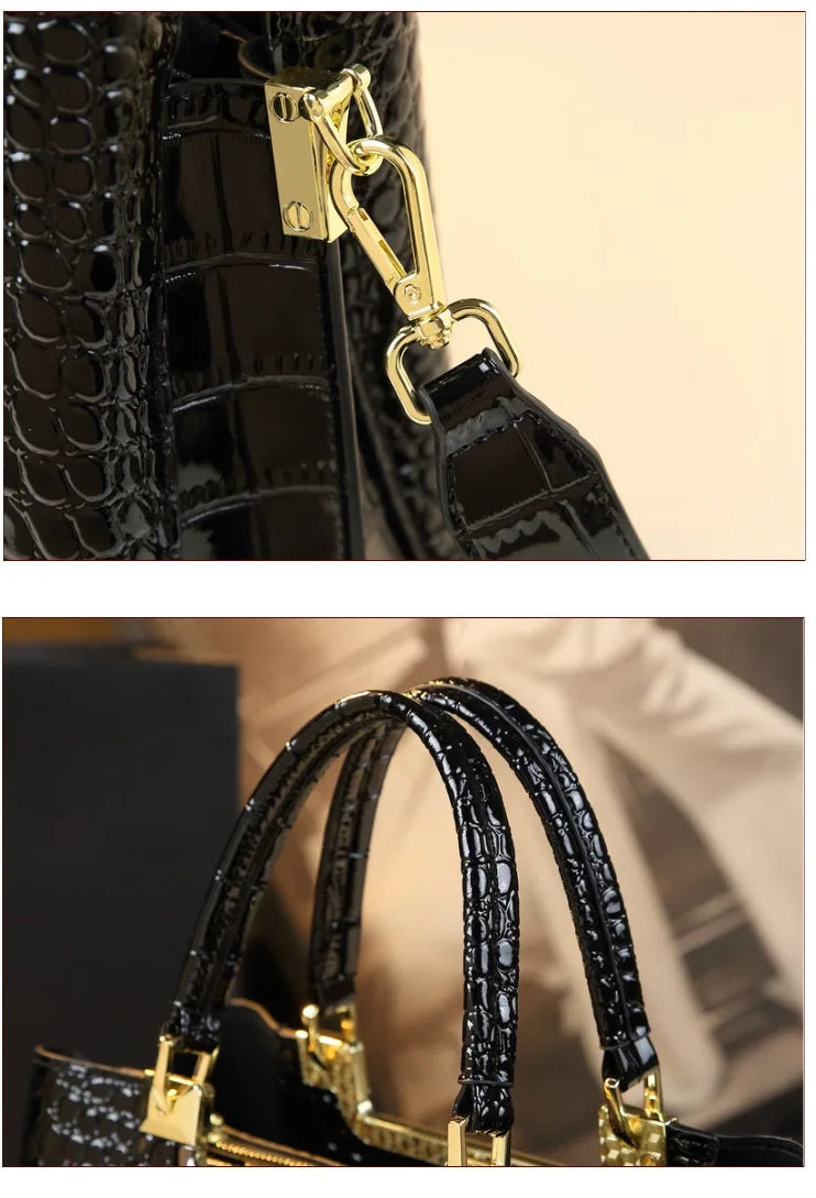 Luxury Bags For Women Crocodile Patent Leather Messenger Bag Large Capacity Female Tote 2023 Brand Designer Handbag