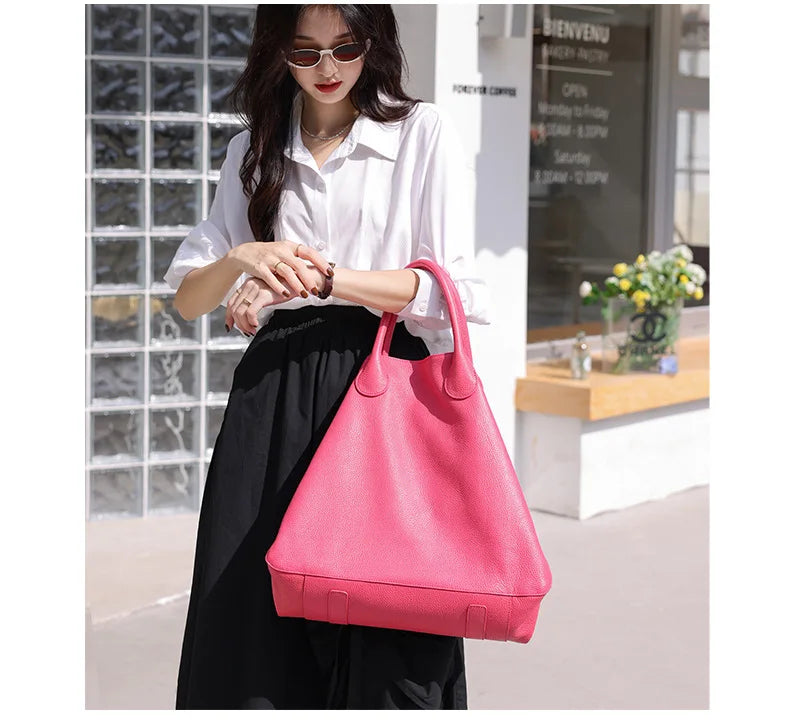 Oversize Handbag Women Soft Genuine Leather Tote Bag Simple Luxury Designer Large Capacity Daily Work Office Purse Lady Hand Bag