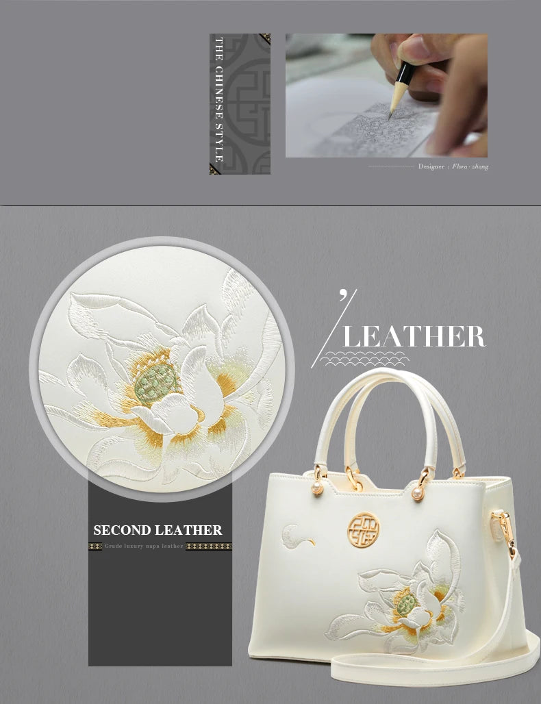 PMSIX Brand 2024 New Women's Luxury White Leather Handbag Elegant Embroidery Women's Designer Shoulder Bag Simple Crossbody Bag