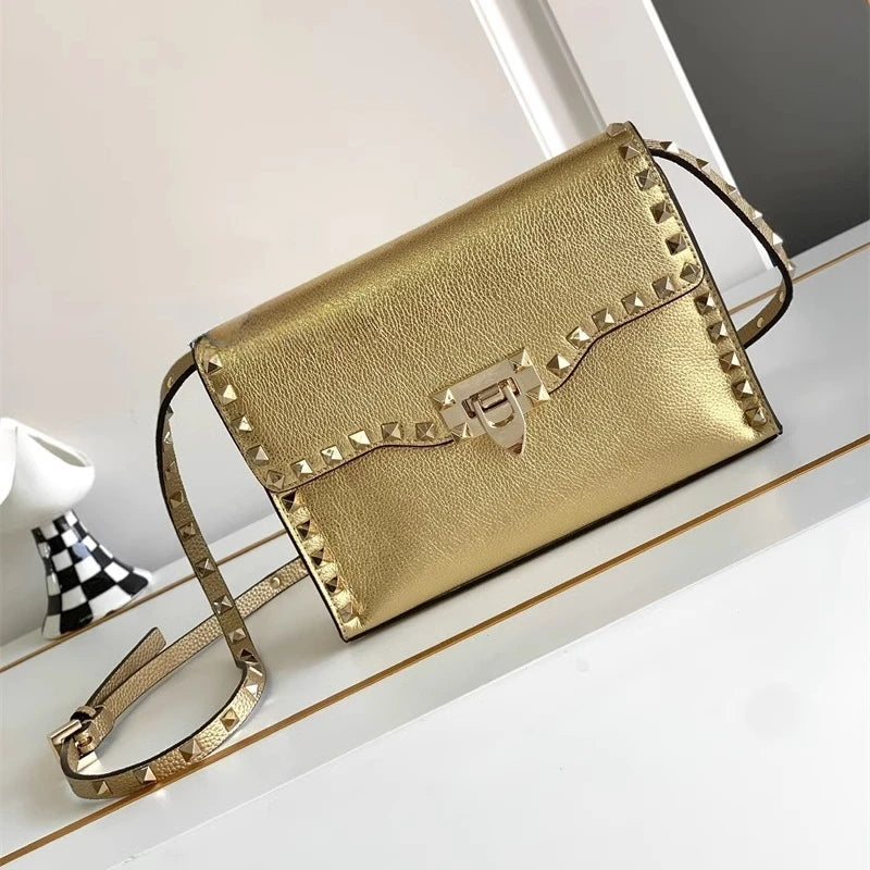 2024 Luxury Design Rivet Crossbody Bag Women Genuine Leather Single Ladies Hand Bags Shoulder Messenger Stud Purses and Handbag