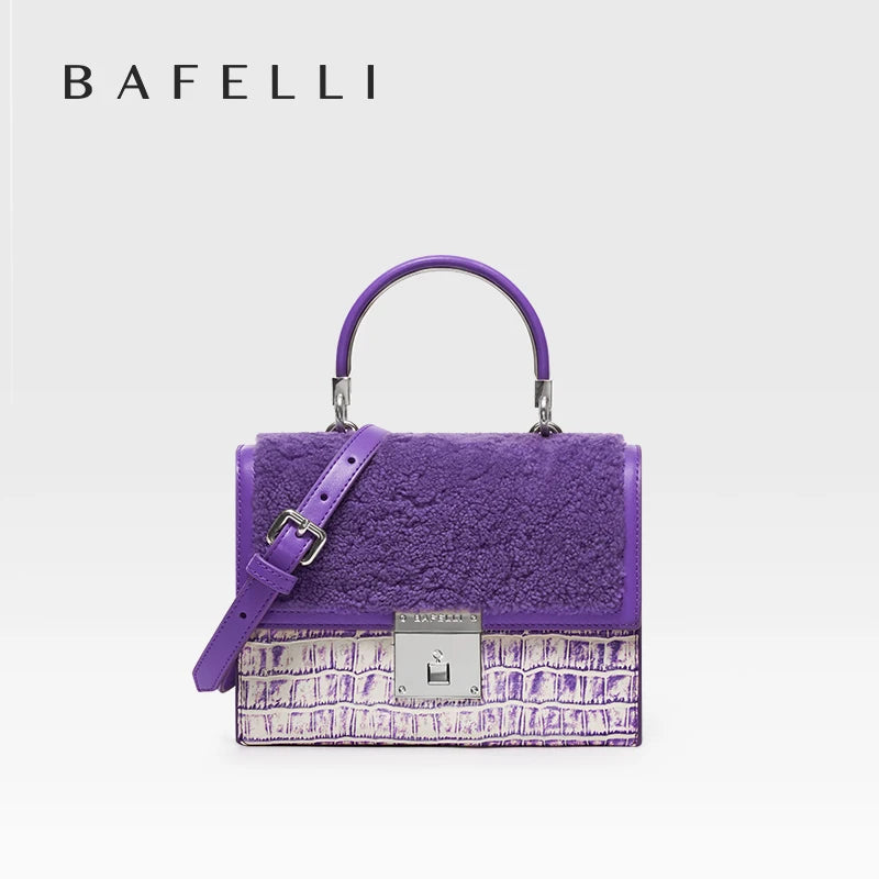 BAFELLI 2023 WOMNE'S NEW HANDBAG LUXURY BRAND K GOLD SERIES FASHION PURPLE EVENING PURSE SHOULDER WINTER STYLE WOOL CASUAL