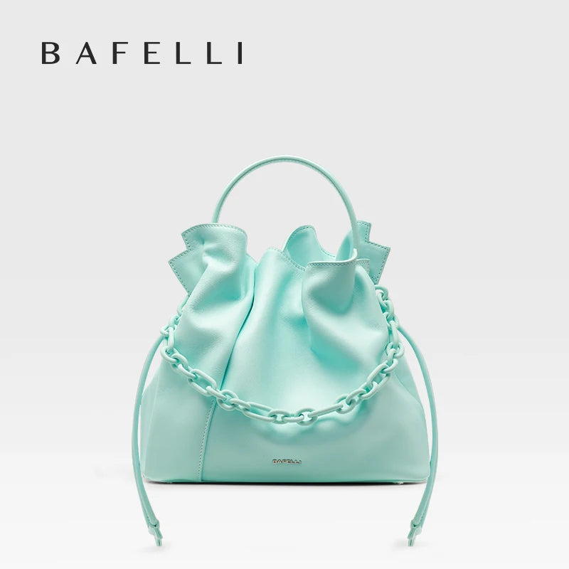 BAFELLI 2024 NEW WOMEN'S BAG LEATHER CASUAL BUCKET HANDBAGS FOR FEMALE TREND FASHION SHOPPER PURSE LUXURY BRAND SHOULDER