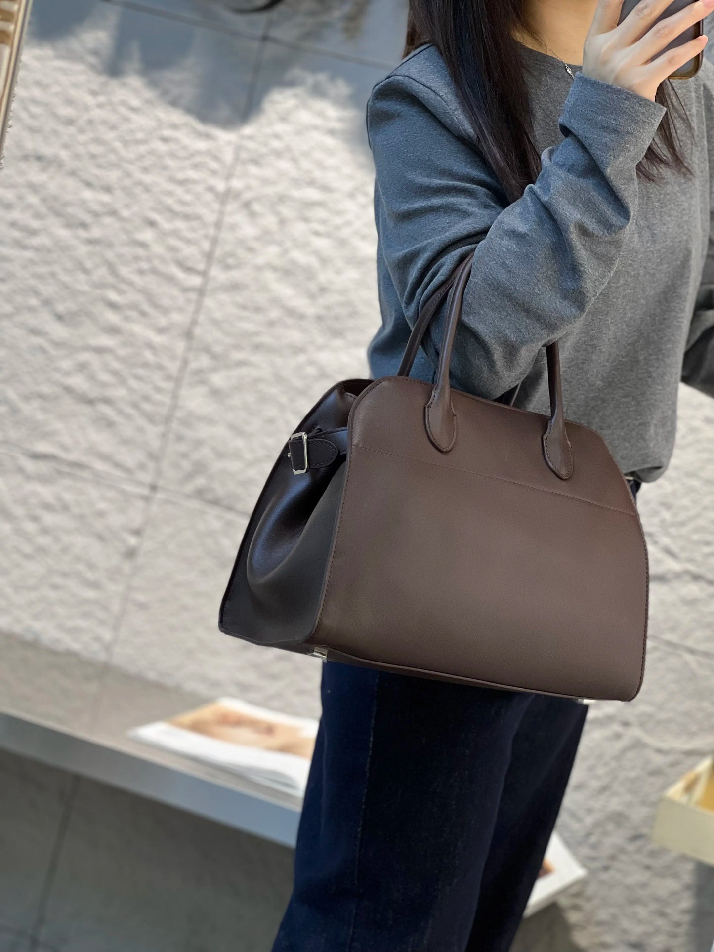 New Stylish Luxury Large Capacity Office Lady Commuter Tote Top Layer Vegetable Tanned Cow Leather Female Shoulder Bag Handbag