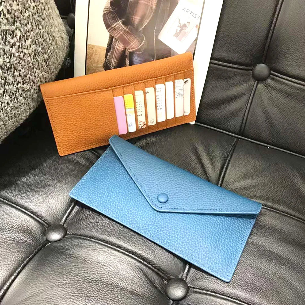 Envelope Long Women Wallet Slim Genuine Leather Female Phone Hand Purse Luxury Cowhide Classic Clutch Bag Card Holder Wallet