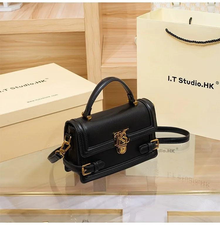 Luxury Women's Genuine Leather Handheld Small Square Bag with Advanced Texture Retro Bag 2024 New Designer One Shoulder Crossbod