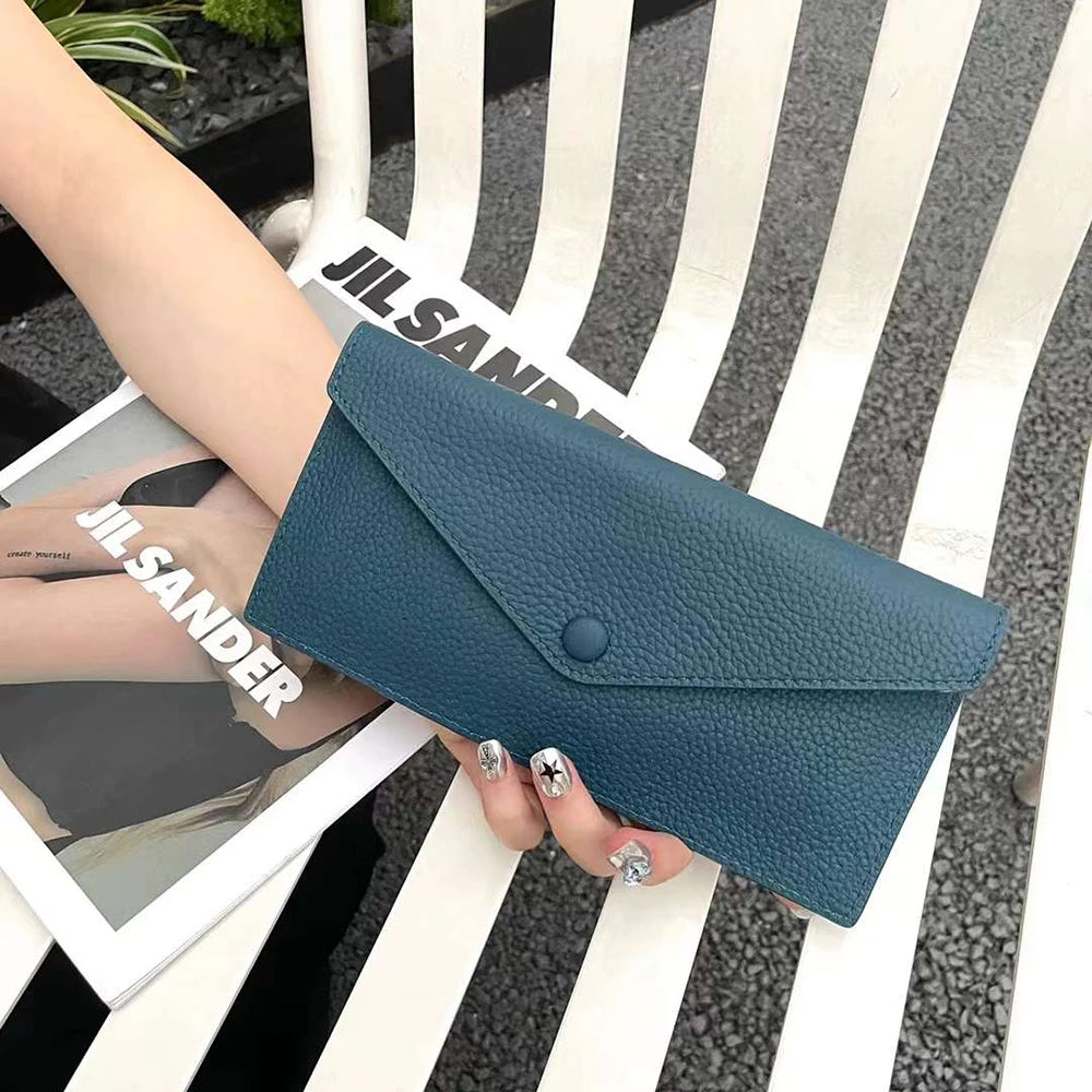 Envelope Long Women Wallet Slim Genuine Leather Female Phone Hand Purse Luxury Cowhide Classic Clutch Bag Card Holder Wallet