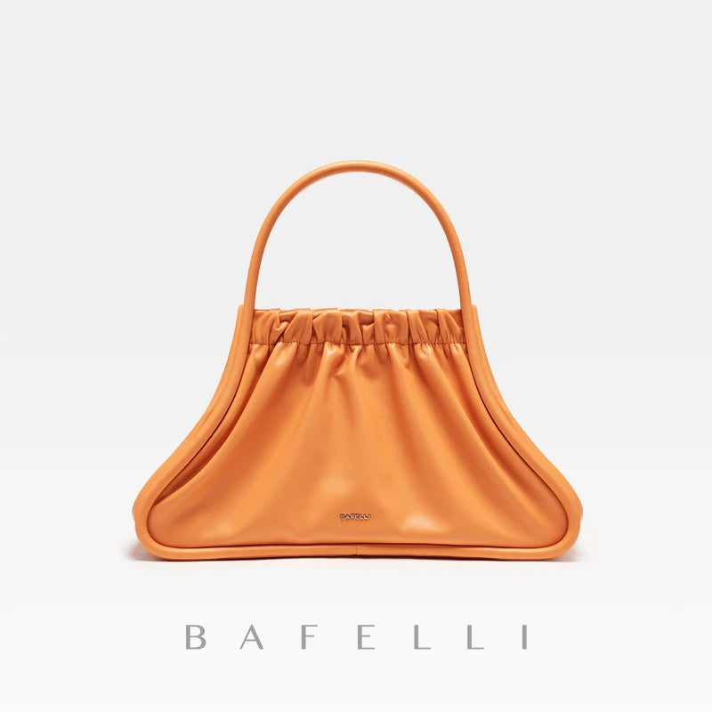 BAFELLI 2023 NEW WOMEN'S BAG RUCHED STYLE TRENDING GENUINE LEATHER SHOPPER PURSE LUXURY BRAND DESIGNER SHOULDER HANDBAGS