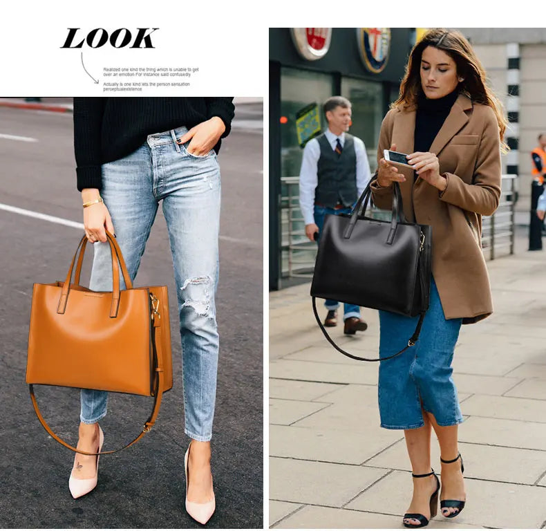 Luxury Business Women's Handbags 14 Inch Laptop Bag Fashion Lady Briefcase Genuine Leather Commuter Portable Shoulder Tote Bags