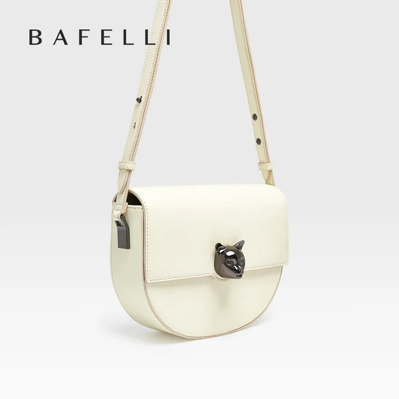 BAFELLI WOMEN'S 2023 NEW LUXURY GENUINE LEATHER FASHION CROSSBODY CAT BAGS FEMALE CASUAL STYLISH SADDLE SHOULDER PURSE BRAND