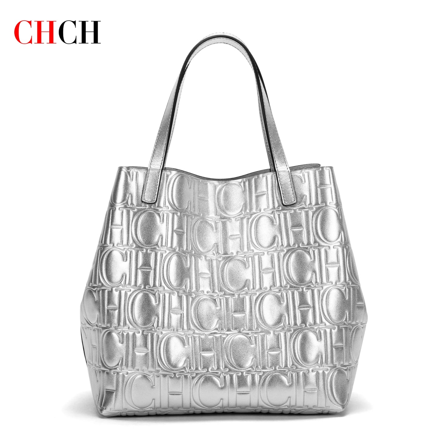 CHCH Women's Handbag Brand Classic Cow Leather Steel Stamped Large Capacity Tote Bag Business Commuter Shopping Bag