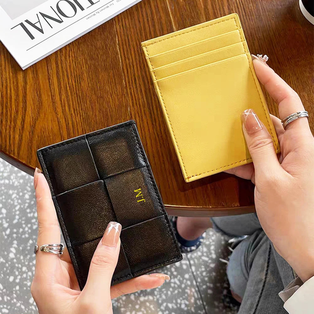 Fashion Woman Card Holder Luxury Genuine Leather Business Card Wallet Custom Initials Wallet Sheep Skin Brand Thin Coin Purse