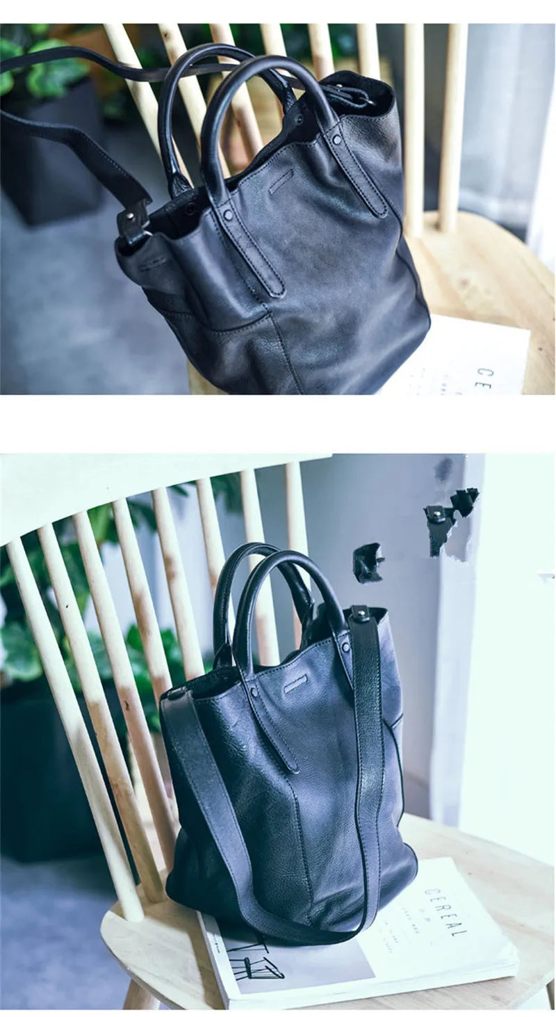 Fashion simple genuine leather women's tote bag designer vintage luxury real cowhide ladies weekend party shopping shoulder bag