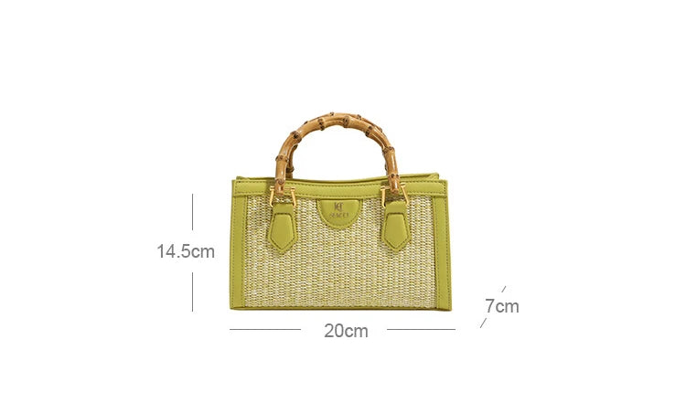 Fashion Women's Handbags Straw Woven Bamboo handle Genuine Leather Luxury Ladies Crossbody Shoulder Bags 2024 Trendy Small Purse