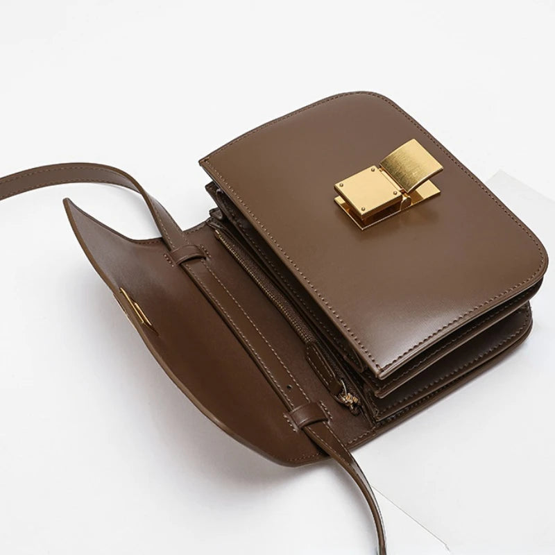 New Tofu Bag Luxury Brand Top Quality Smooth Genuine Leather One Shoulder Messenger Bag Fashion Women's Small Square Box Bag