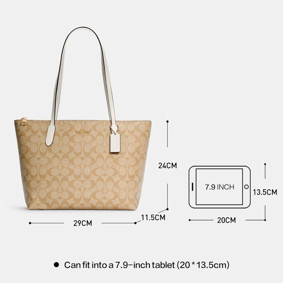 Coach Zip Top Tote 33 Large Capacity Tote Bag Top Handle Bag In Signature Canvas