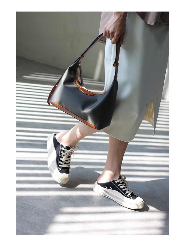 2022 New Arrival Underarm Bag Women Genuine Leather Crossbody Bag Fashion Female Nylon Handbag Luxury Messenger Purses