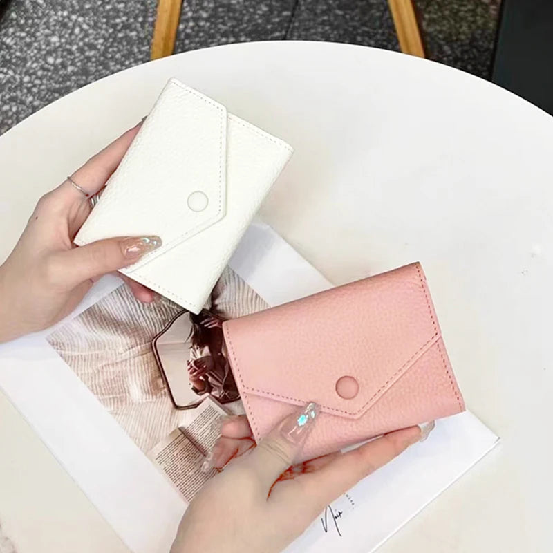 Luxury Designer Woman's Wallet Envelope Folding Coin Purse Custom Name Fashion Card Holder Genuine Leather Cowhide Money Clip