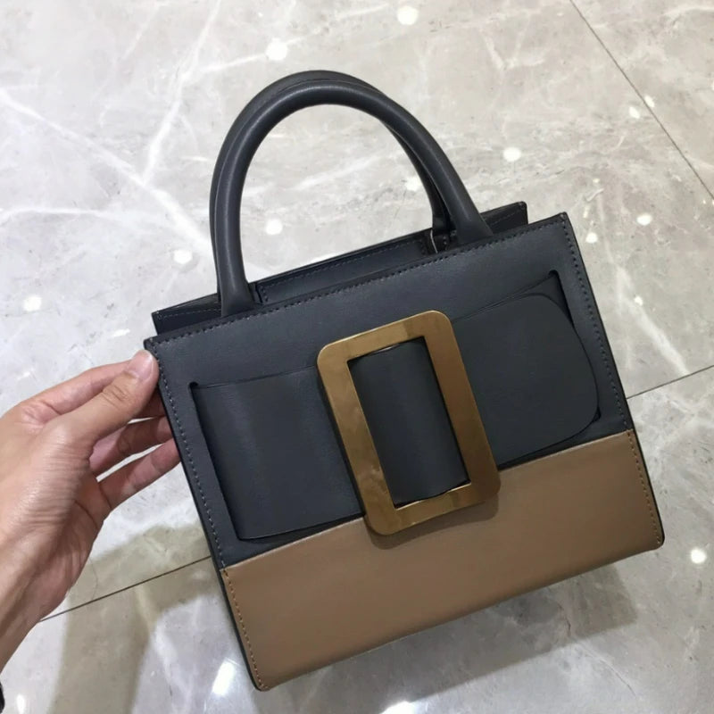 Handbags for Women 2022 Designer Luxury Genuine Leather Metal Square Buckle Shoulder Crossbody Bag Fashion Top Quality Tote Bag