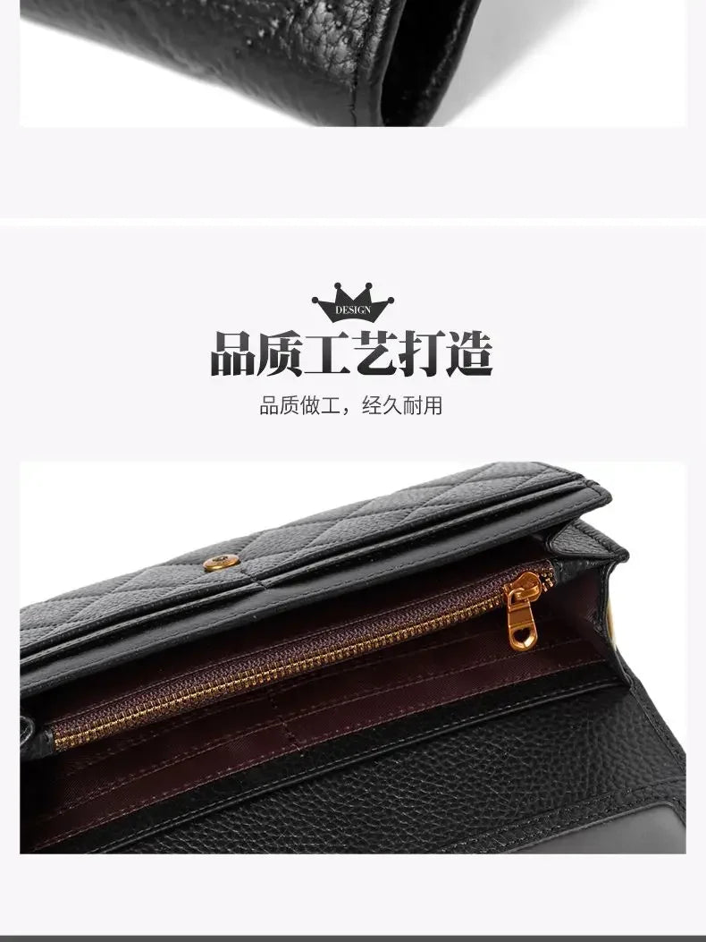 New Fashion 100% Cow Genuine Leather Women Long Wallets Real Leather Female Luxury Brand Design Clutch Girl Lady Gift Cash Purse