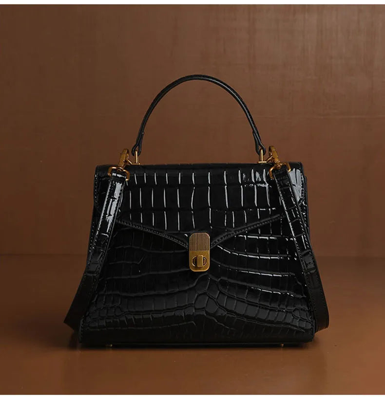 Luxury Handheld Cowhide Crocodile Pattern Bag for Women's Genuine Leather Bag 2024 Autumn New High Fashion Women's Bag