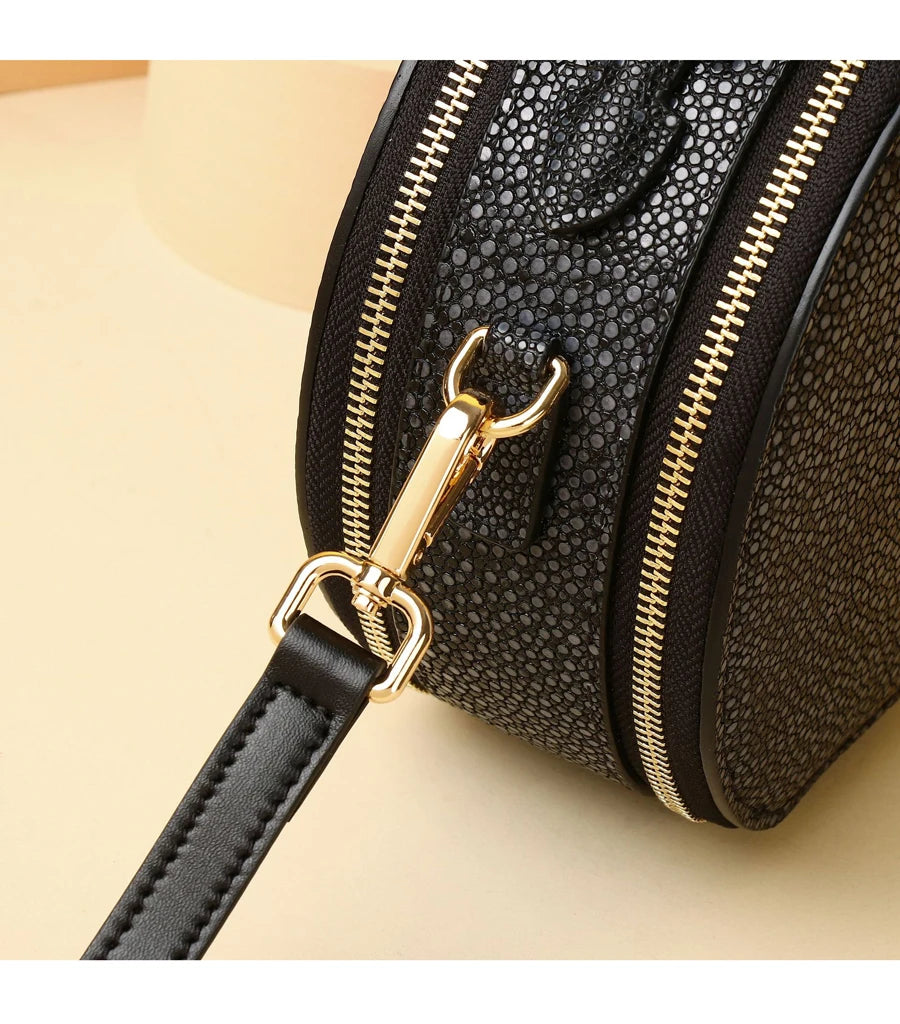 2023 Winter New Fashion Round Bag Women's Handbag Cowhie Leather Women's Bag Luxury Designer Genuine Leather Female Bag