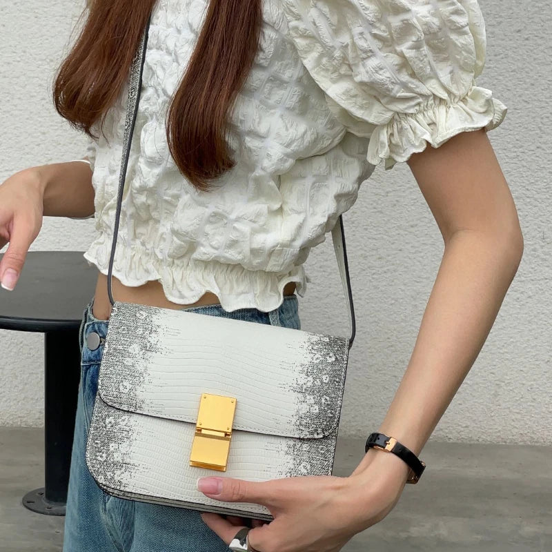 New Fashion Tofu Bag Top Quality Leather Luxury Design Lizard Pattern Classic Crossbody Underarm Shoulder Bag Women's Box Bag