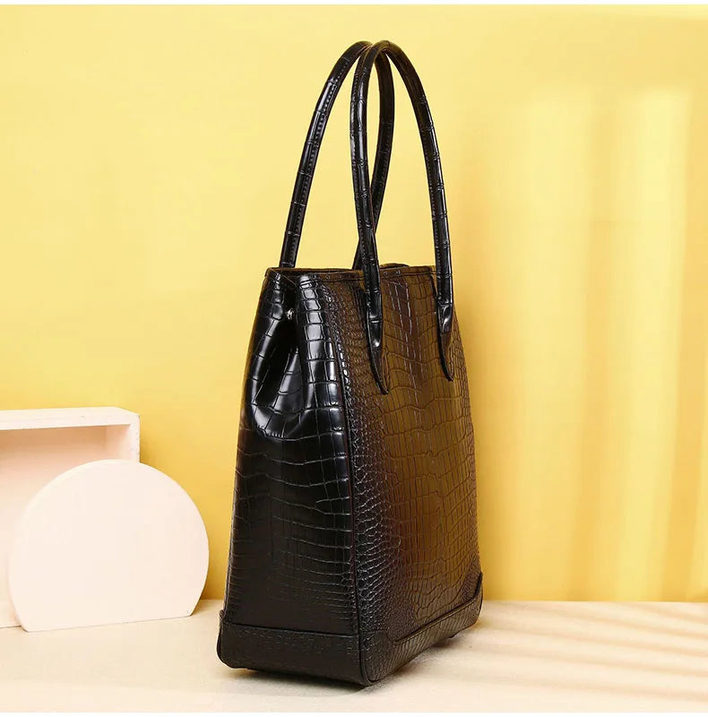 Genuine leather crocodile pattern large capacity high-quality women's handbag fashion luxury brand genuine leather women's bag