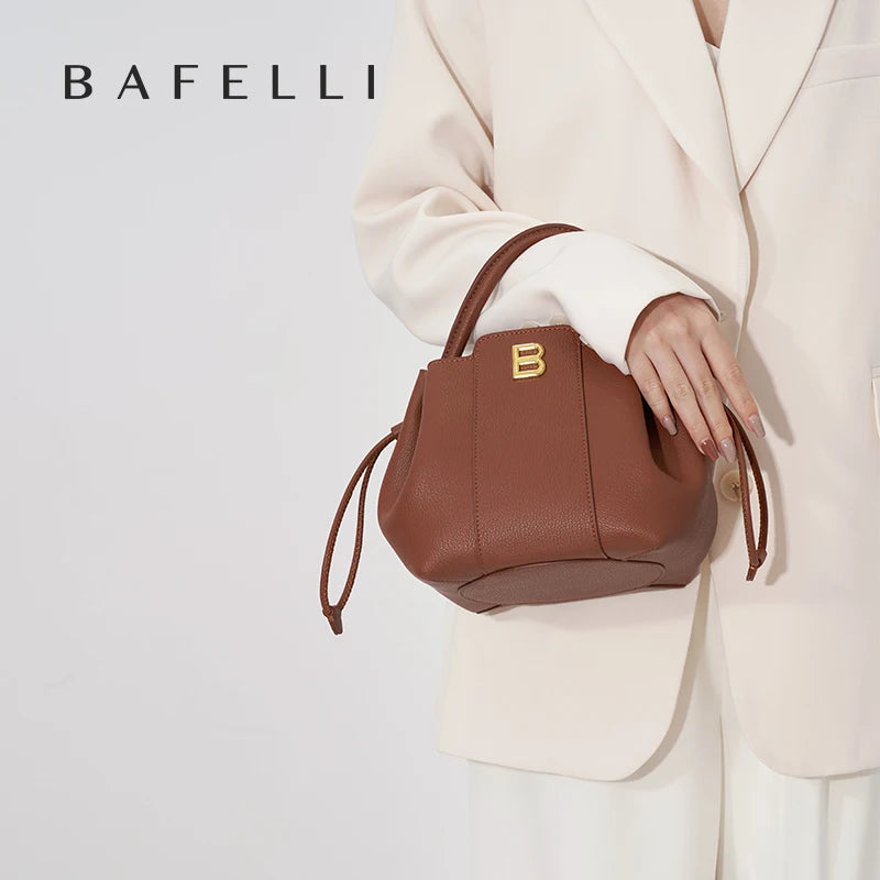 BAFELLI 2024 WOMEN'S HANDBAG BUCKET BAG FASHION LEATHER STYLISH SHOULDER LUXURY BRAND FEMALE DESIGNER PURSE CLASSIC