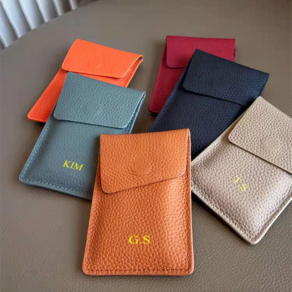 Genuine Leather Custom Name Card Holder Engrave Initials Luxury Design Woman Wallet Slim Fashion Casual Card Bag Mini Coin Purse