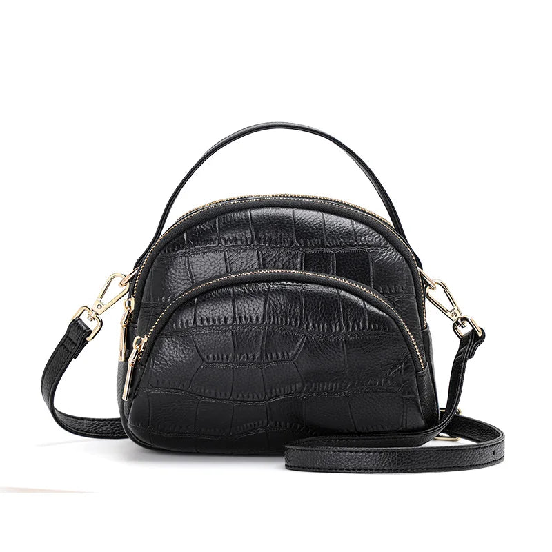 Aidrani  New crocodile patterned women's single shoulder crossbody bag, made of cowhide material, round black