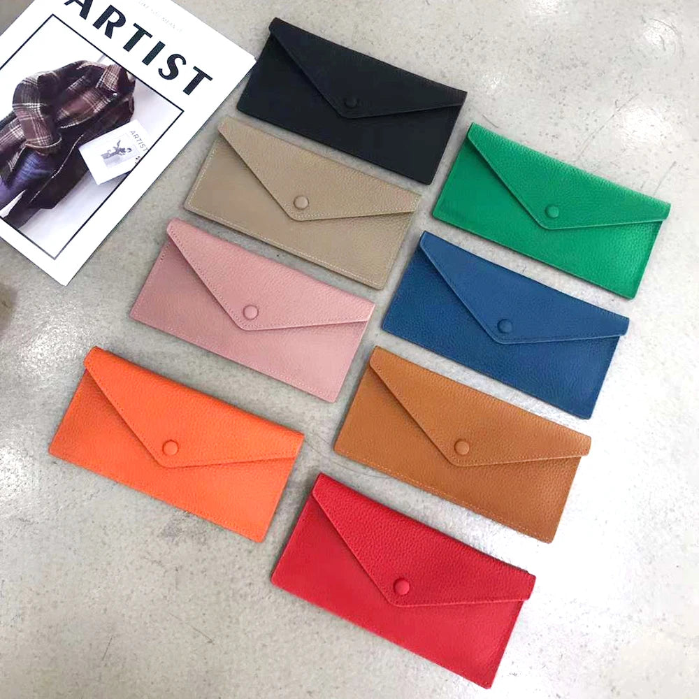 Envelope Long Women Wallet Slim Genuine Leather Female Phone Hand Purse Luxury Cowhide Classic Clutch Bag Card Holder Wallet