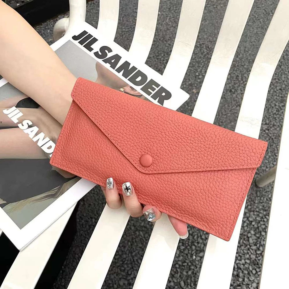 Envelope Long Women Wallet Slim Genuine Leather Female Phone Hand Purse Luxury Cowhide Classic Clutch Bag Card Holder Wallet