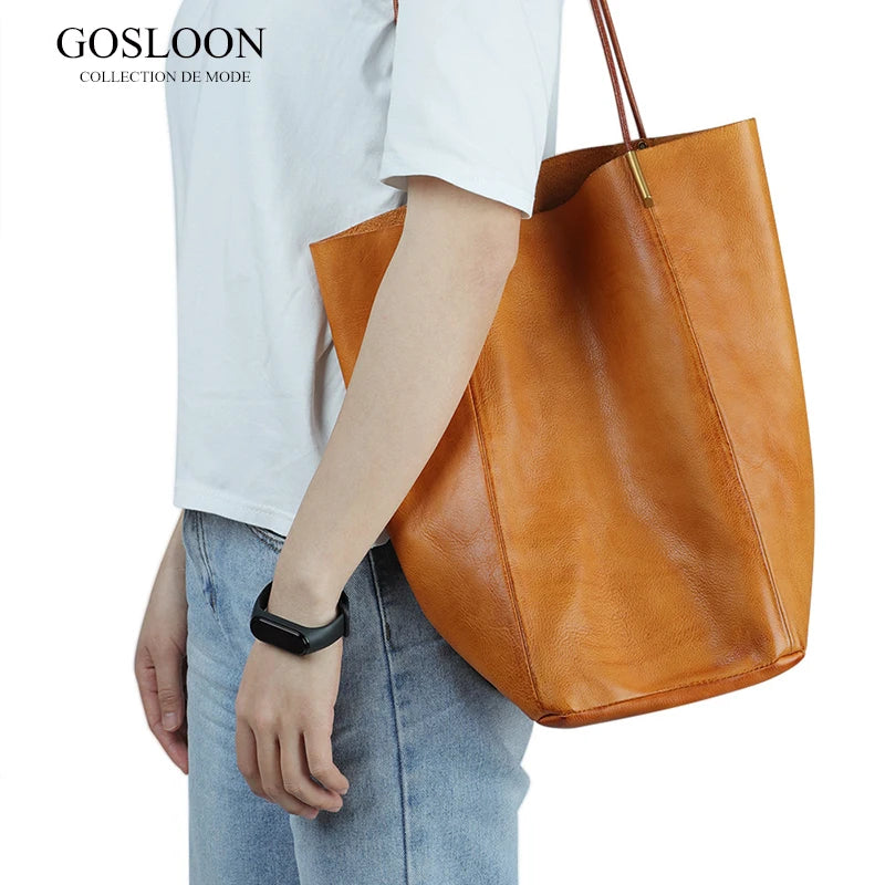 GOSLOON-198 Luxury Genuine Leather Women Shoulder Bags Large Capacity Female Totes Bag Original Leather Lady Handbag Casual