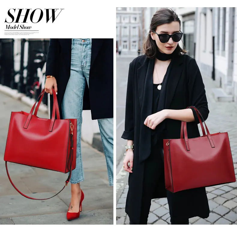 Luxury Business Women's Handbags 14 Inch Laptop Bag Fashion Lady Briefcase Genuine Leather Commuter Portable Shoulder Tote Bags