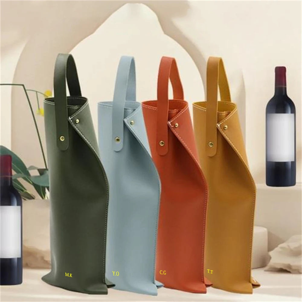 Custom Initials Wine Bag Personalized Engrave Letters Wine Package Gift Luxury Design Business PU Leather Drink Bottle Bags