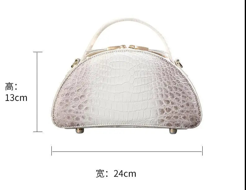 2024 Luxury Crocodile Leather Himalayan White Crossbody Bag For Women's Genuine Leather Half Round Saddle Bag Fashion Handbag 45