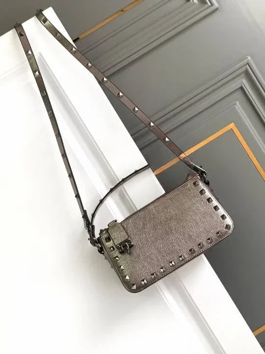 Stud rivet designer black luxury design small crossbody bag fashion leather shoulder messenger women purses and handbags