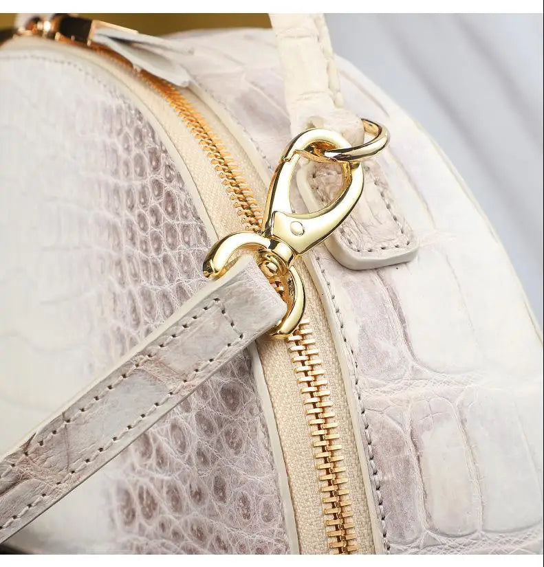 2024 Luxury Crocodile Leather Himalayan White Crossbody Bag For Women's Genuine Leather Half Round Saddle Bag Fashion Handbag 45