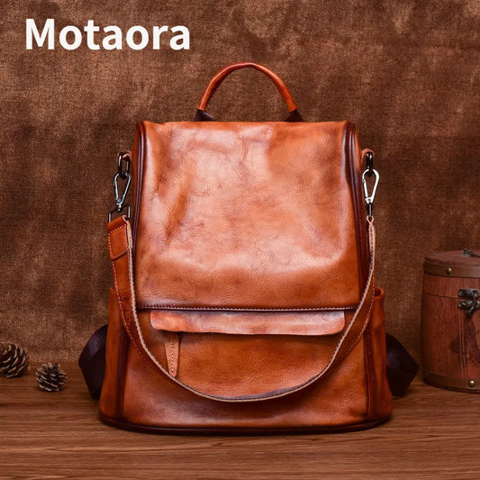 MOTAORA Vintage Women Backpacks 2024 New Genuine Leather Anti Theft Backpack Cowhide Large Capacity Ladies Travel Luxury Bags