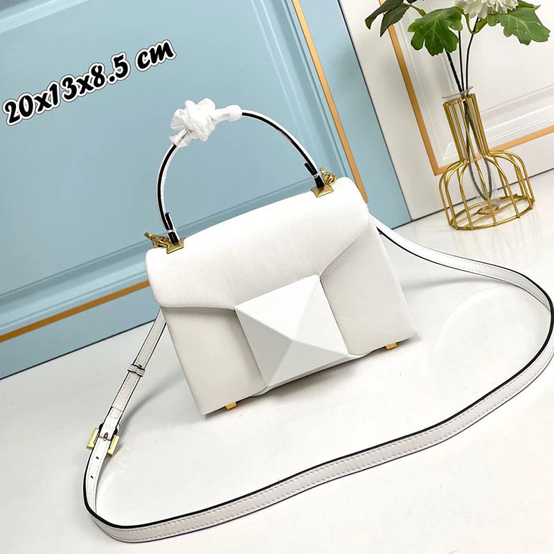 Women's Luxury Large Rivet Handbag Soft Genuine Leather One Shoulder Bag Fashion Lady Purse Evening Party Clutch Bag 2023 New